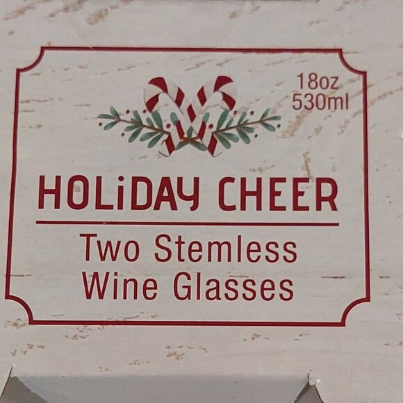 New Holiday Cheer Set of 2 Stemless 18oz Holiday Wind Glasses - Picture 4 of 5